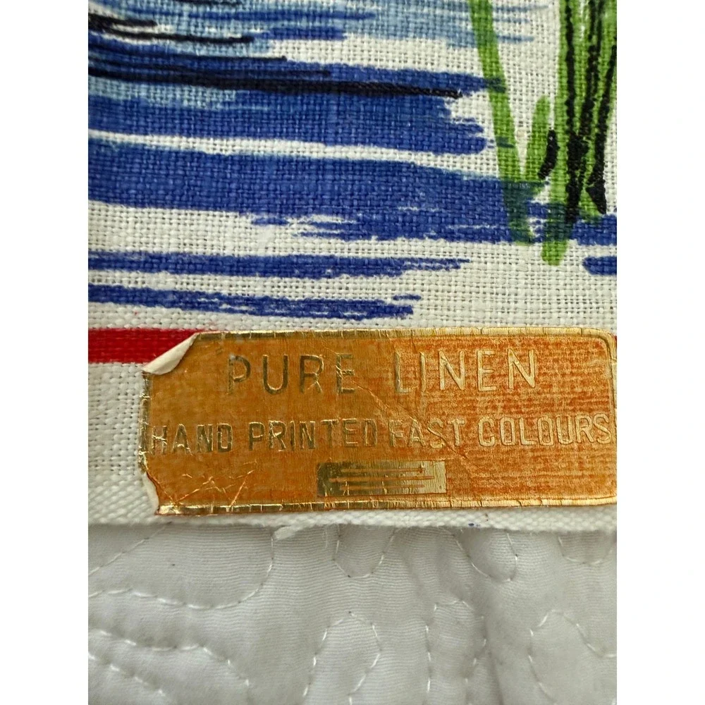 Vintage Australian Birds Linen Tea Towel Cream Hand Printed NOS  Cottagecore